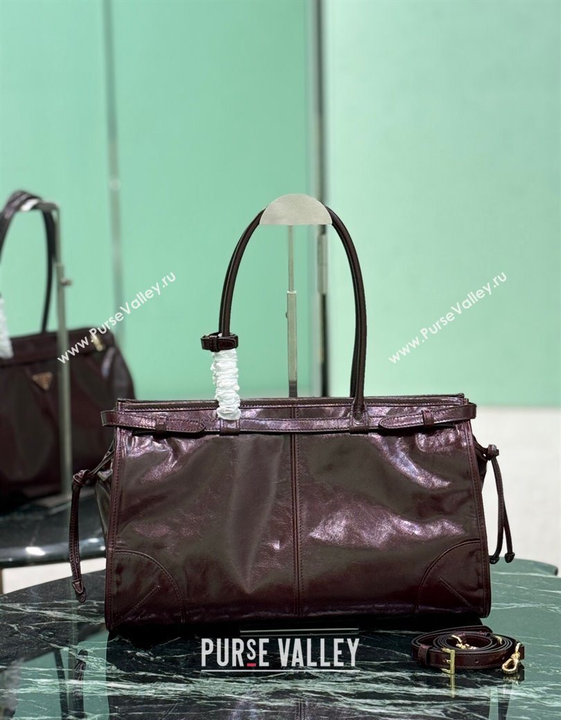 Prada Bonnie large leather handbag 1BA433 Burgundy 2025 (YZ-250929031)