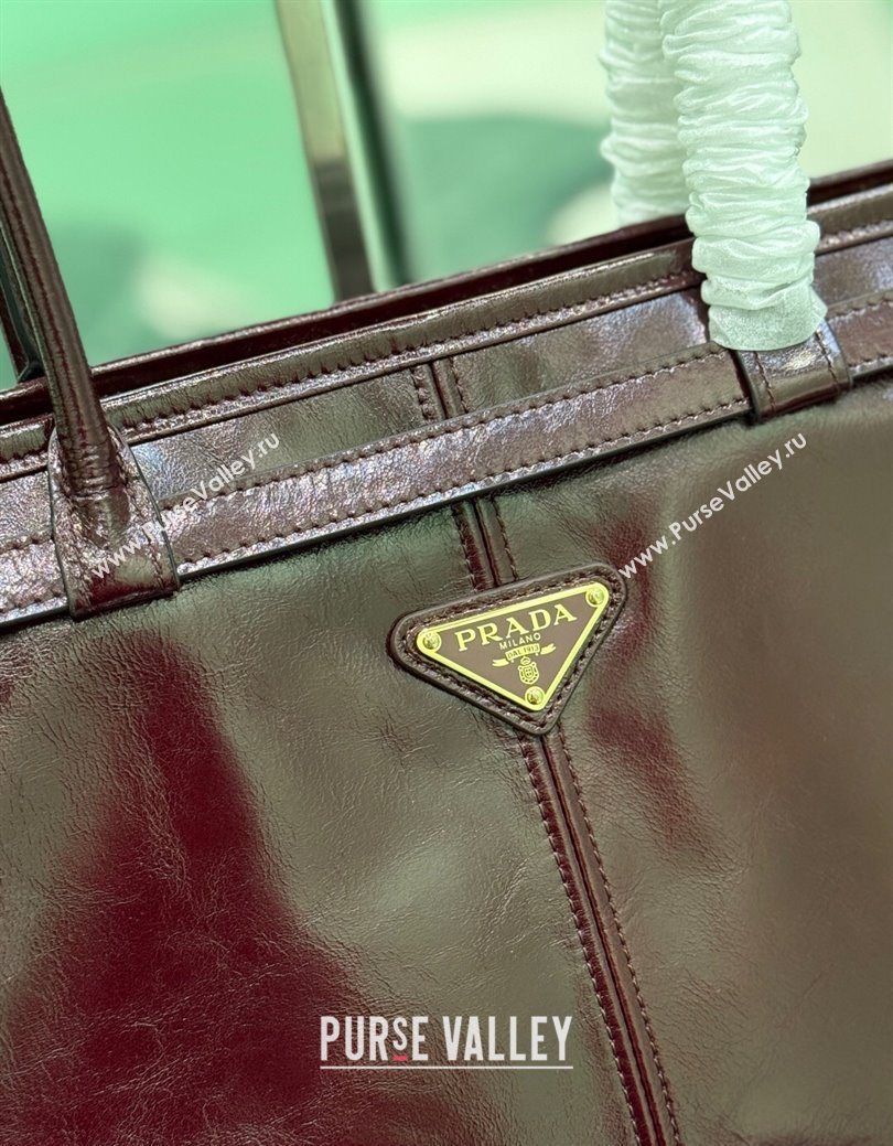 Prada Bonnie large leather handbag 1BA433 Burgundy 2025 (YZ-250929031)