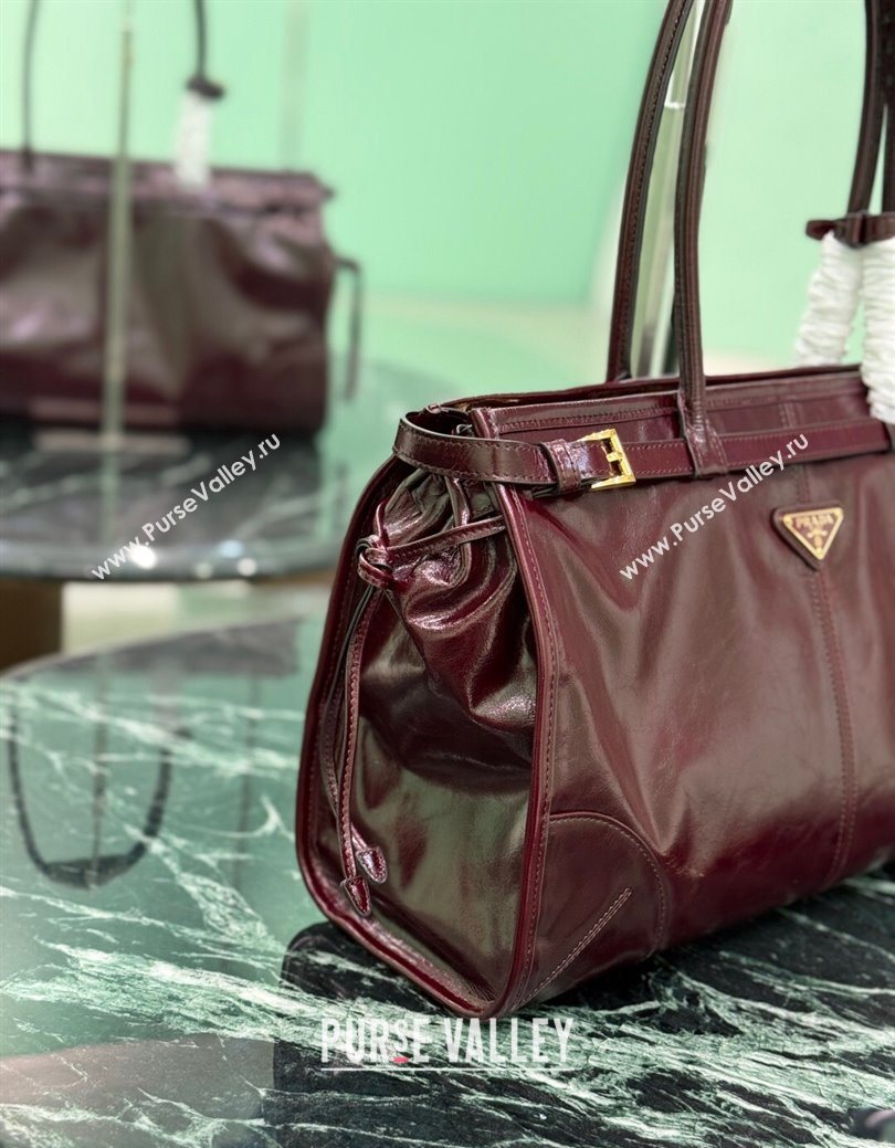 Prada Bonnie large leather handbag 1BA433 Burgundy 2025 (YZ-250929031)