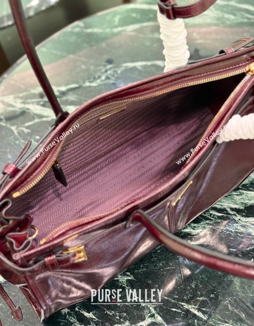 Prada Bonnie large leather handbag 1BA433 Burgundy 2025 (YZ-250929031)