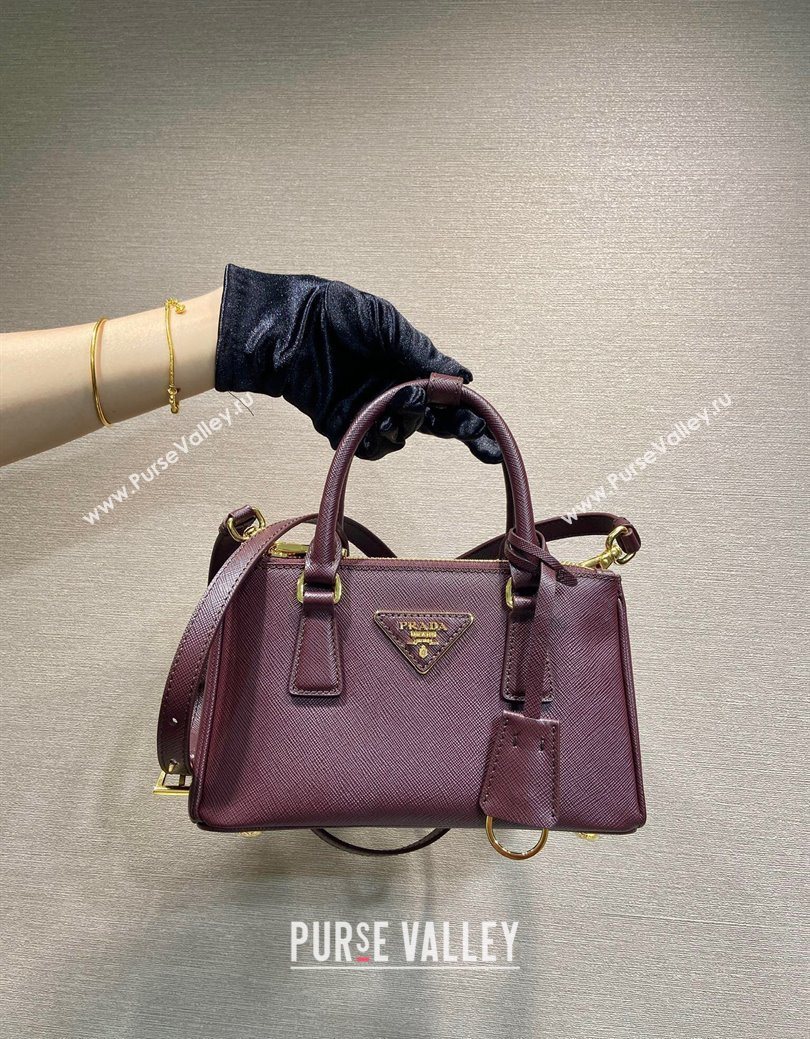Prada Galleria mini Saffiano leather bag Burgundy 2025 1BA916 (YZ-250929035)