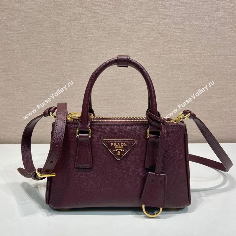 Prada Galleria mini Saffiano leather bag Burgundy 2025 1BA916 (YZ-250929035)