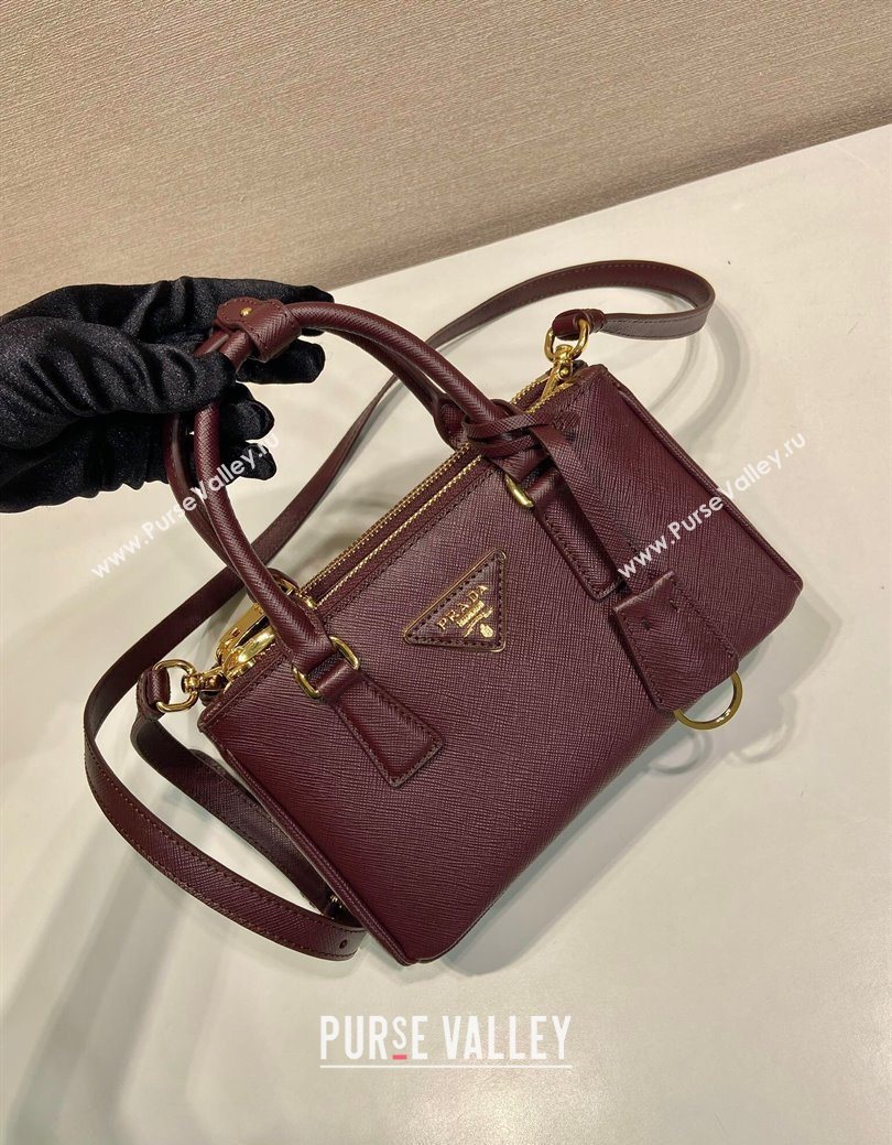 Prada Galleria mini Saffiano leather bag Burgundy 2025 1BA916 (YZ-250929035)
