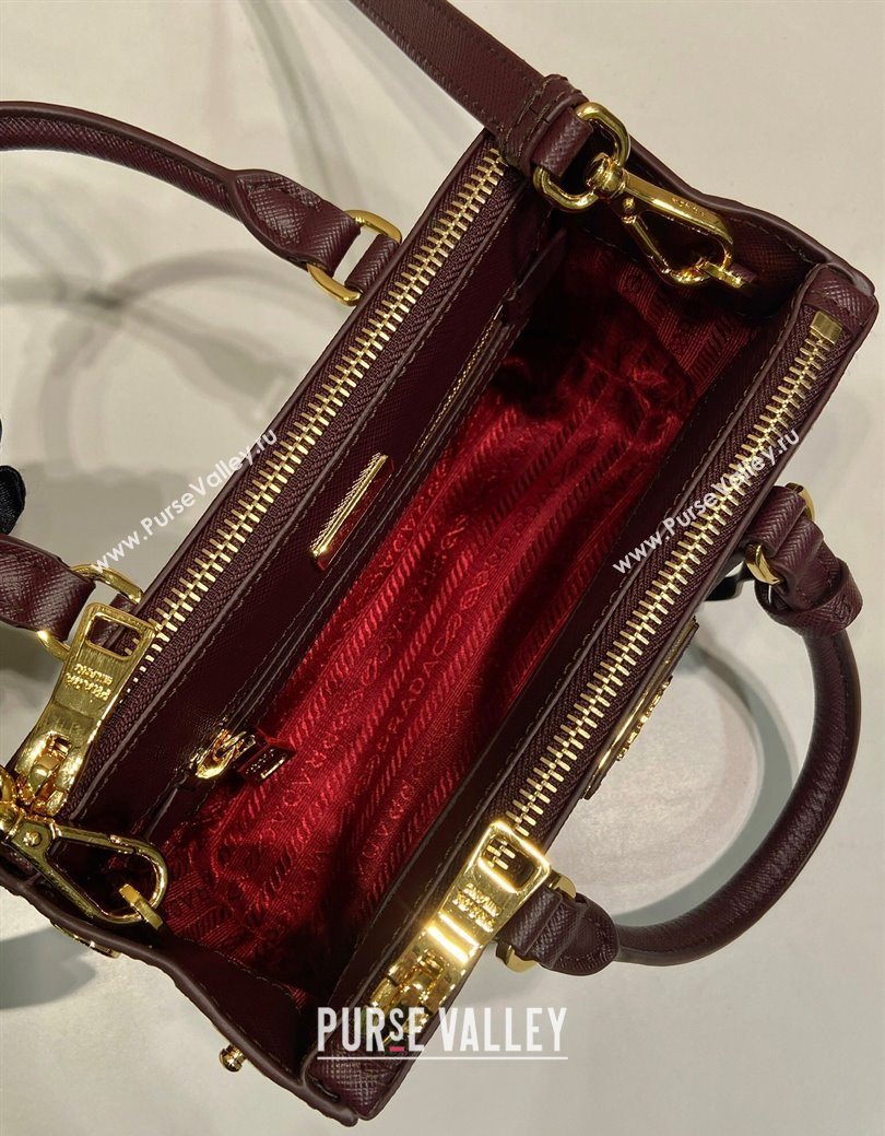 Prada Galleria mini Saffiano leather bag Burgundy 2025 1BA916 (YZ-250929035)