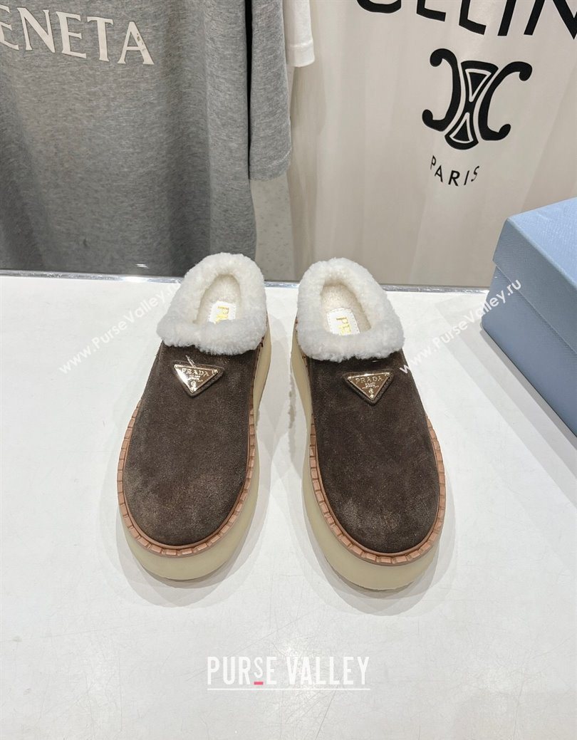 Prada Suede and Wool Platform Mules Dark Brown 2025 1S715N (MD-251027007)