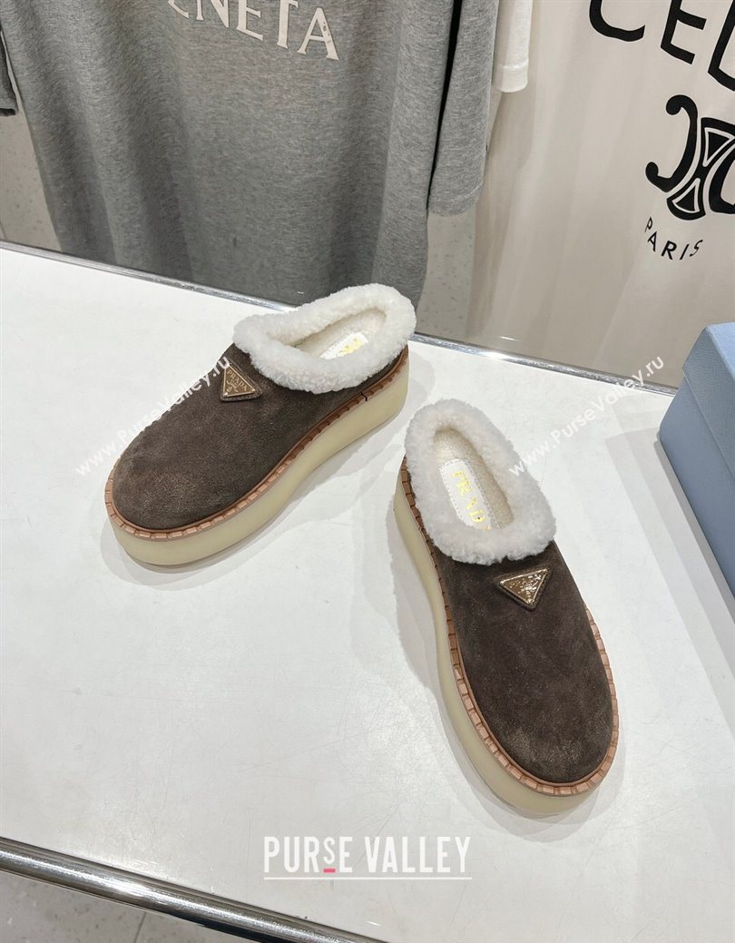 Prada Suede and Wool Platform Mules Dark Brown 2025 1S715N (MD-251027007)