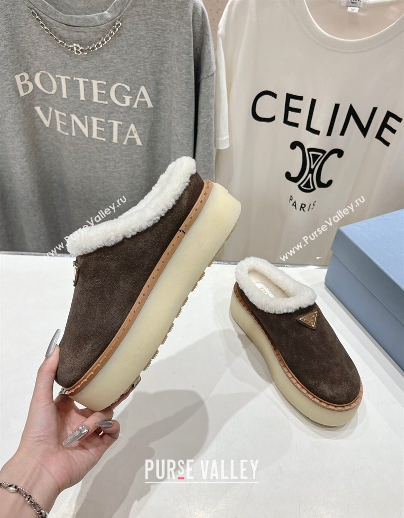 Prada Suede and Wool Platform Mules Dark Brown 2025 1S715N (MD-251027007)