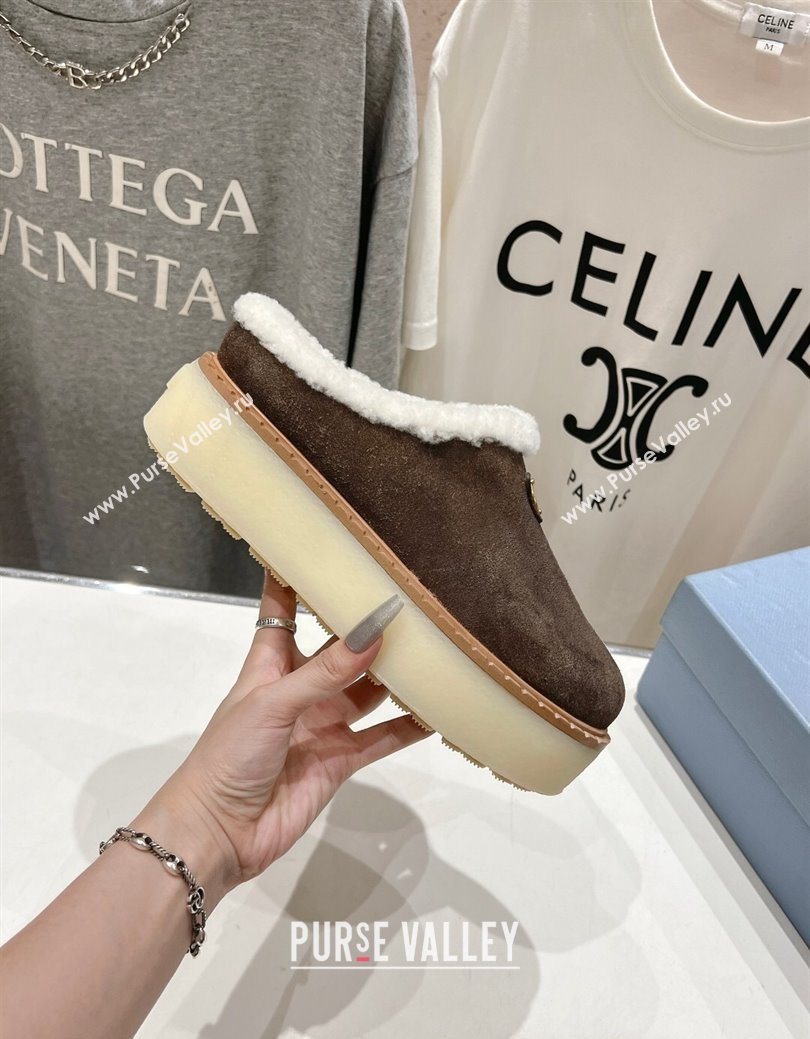 Prada Suede and Wool Platform Mules Dark Brown 2025 1S715N (MD-251027007)