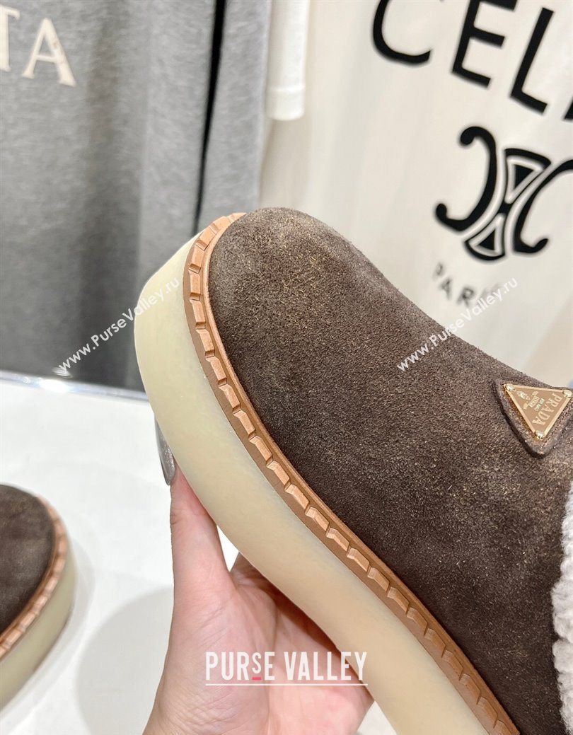 Prada Suede and Wool Platform Mules Dark Brown 2025 1S715N (MD-251027007)