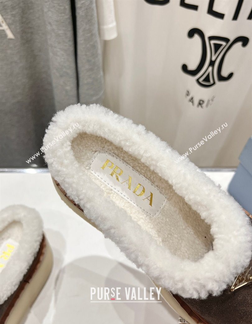 Prada Suede and Wool Platform Mules Dark Brown 2025 1S715N (MD-251027007)