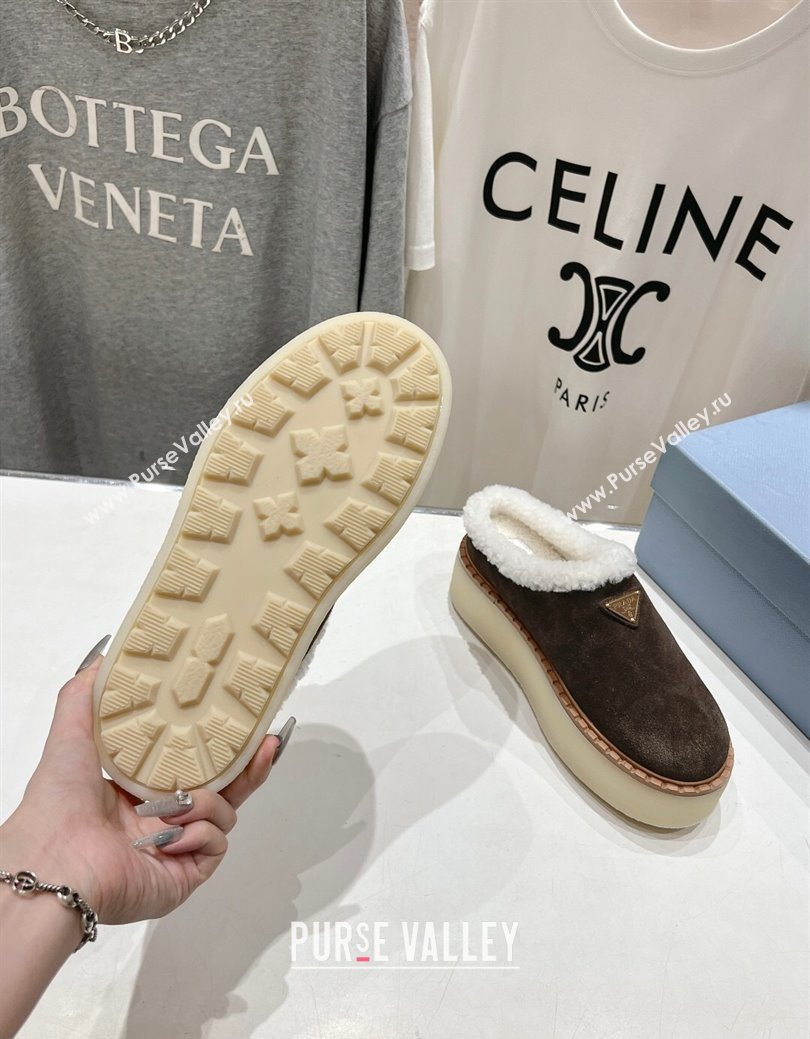 Prada Suede and Wool Platform Mules Dark Brown 2025 1S715N (MD-251027007)