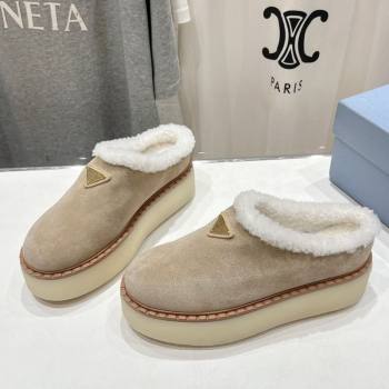 Prada Suede and Wool Platform Mules Beige 2025 1S715N (MD-251027008)