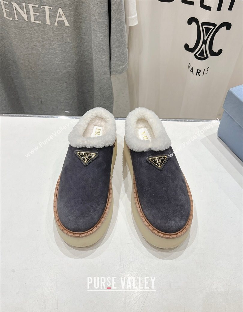 Prada Suede and Wool Platform Mules Dark Grey 2025 1S715N (MD-251027009)