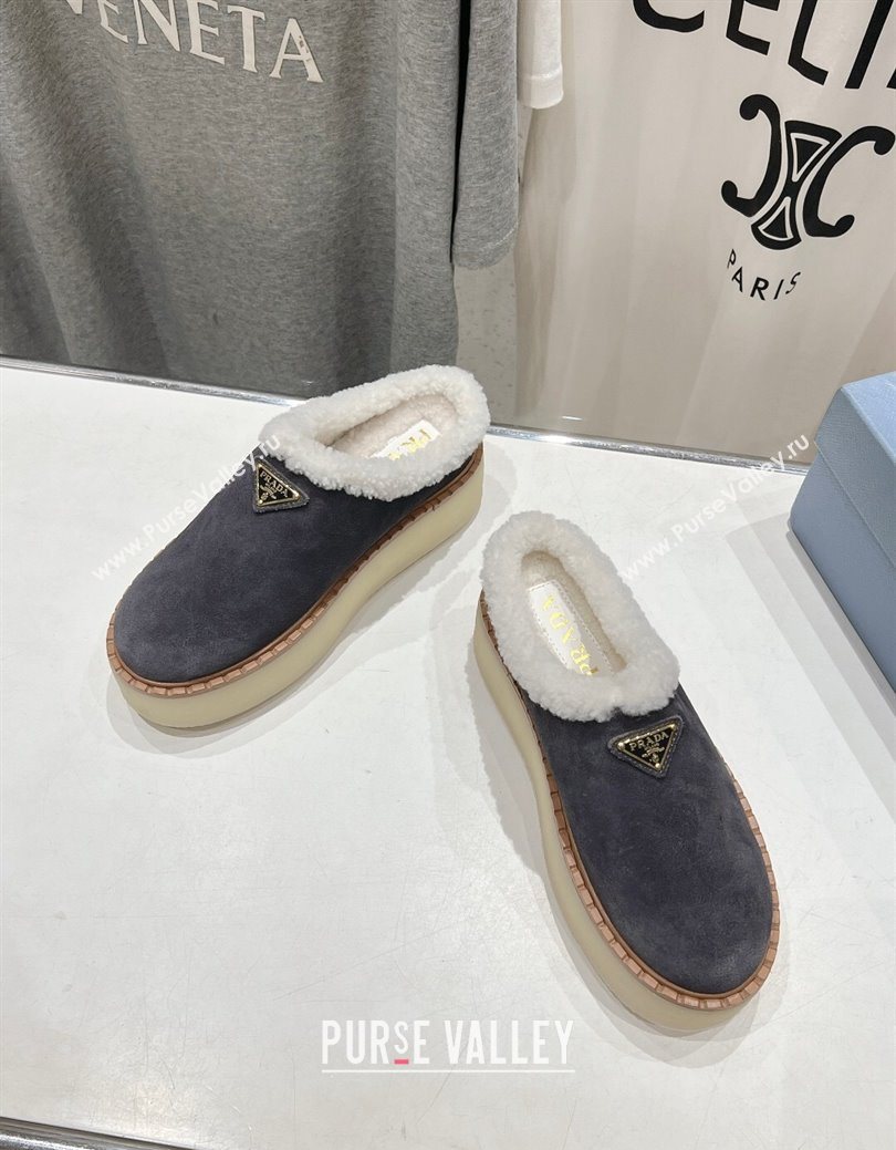 Prada Suede and Wool Platform Mules Dark Grey 2025 1S715N (MD-251027009)