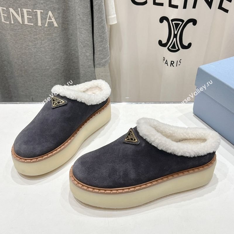 Prada Suede and Wool Platform Mules Dark Grey 2025 1S715N (MD-251027009)