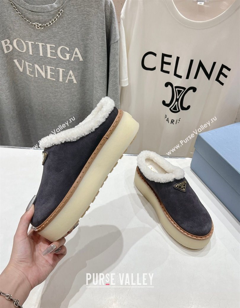 Prada Suede and Wool Platform Mules Dark Grey 2025 1S715N (MD-251027009)