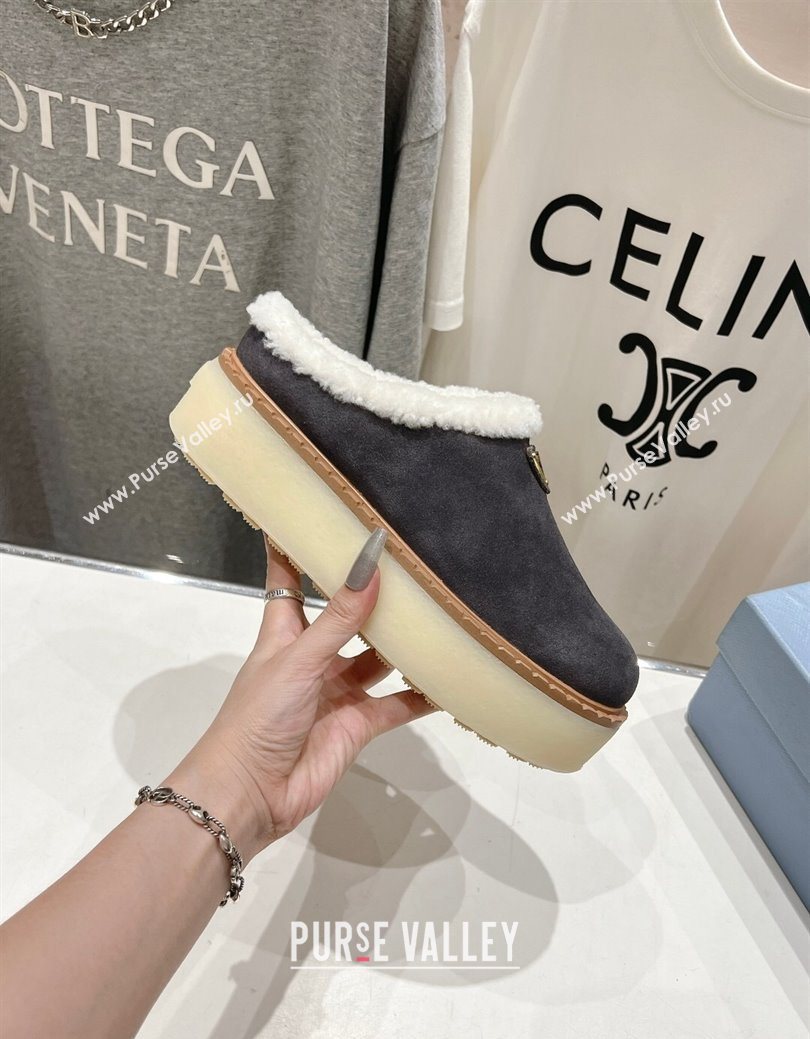 Prada Suede and Wool Platform Mules Dark Grey 2025 1S715N (MD-251027009)