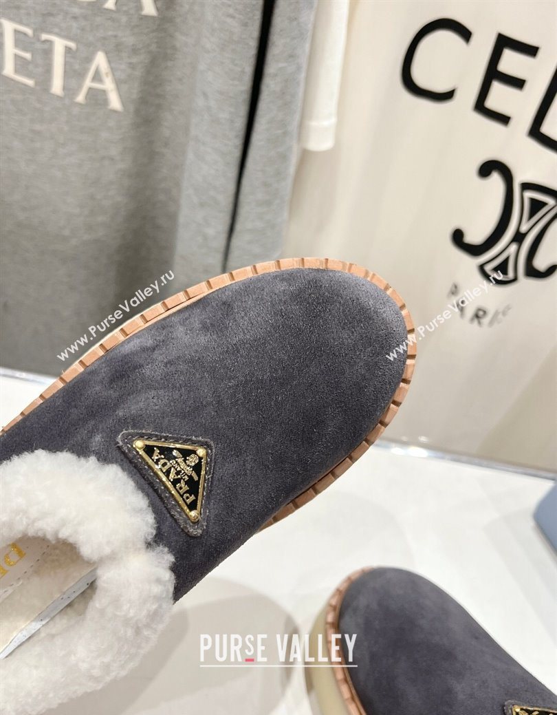 Prada Suede and Wool Platform Mules Dark Grey 2025 1S715N (MD-251027009)