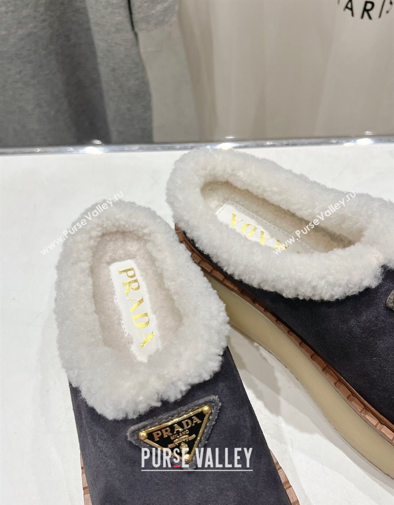 Prada Suede and Wool Platform Mules Dark Grey 2025 1S715N (MD-251027009)