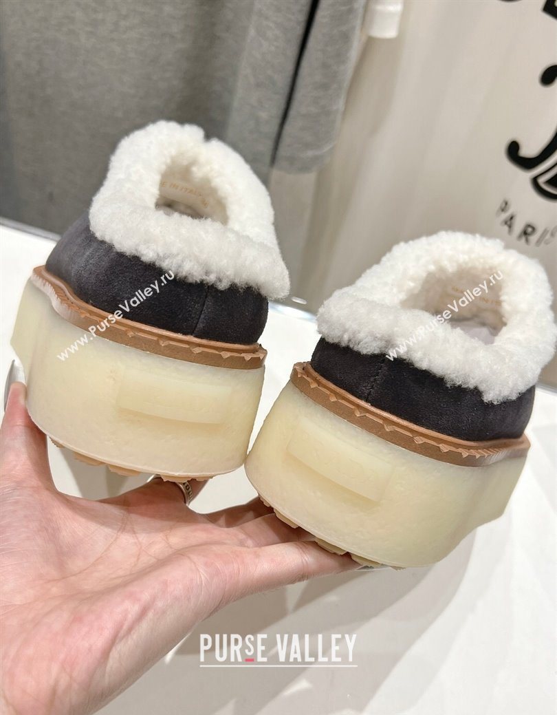 Prada Suede and Wool Platform Mules Dark Grey 2025 1S715N (MD-251027009)