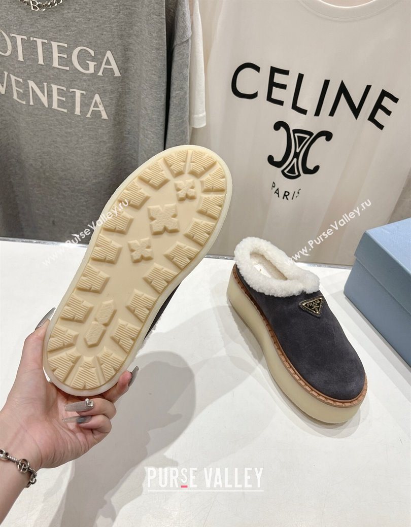 Prada Suede and Wool Platform Mules Dark Grey 2025 1S715N (MD-251027009)