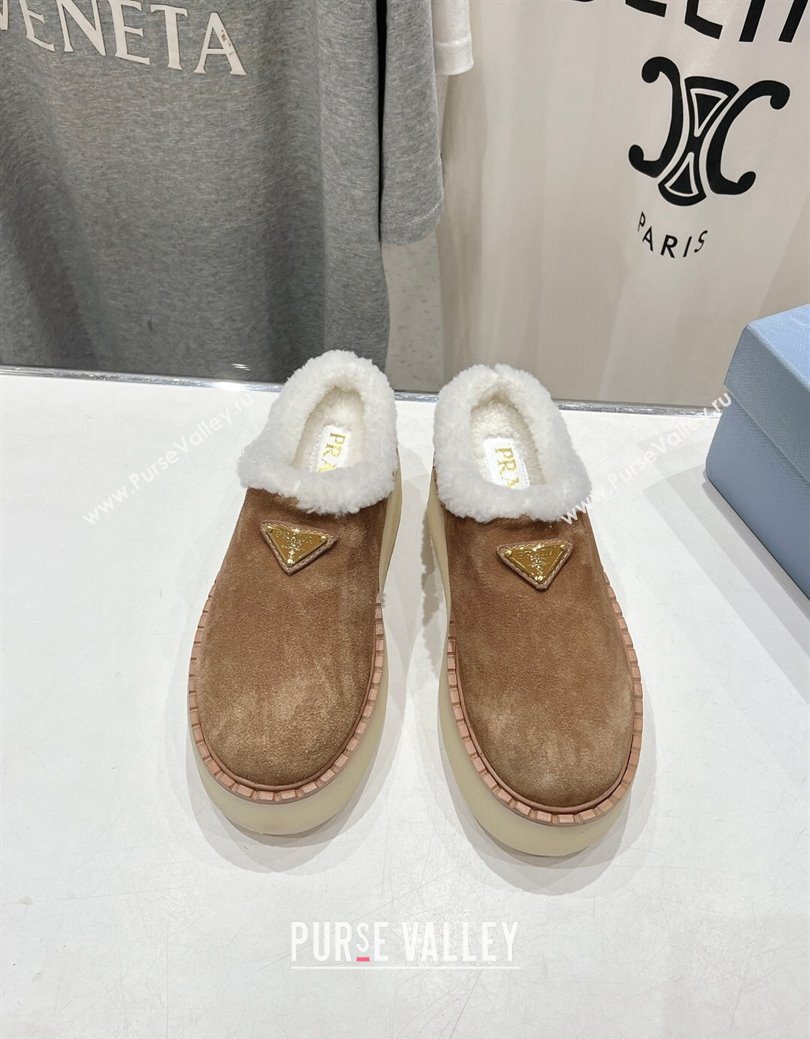 Prada Suede and Wool Platform Mules Brown2 2025 1S715N (MD-251027010)