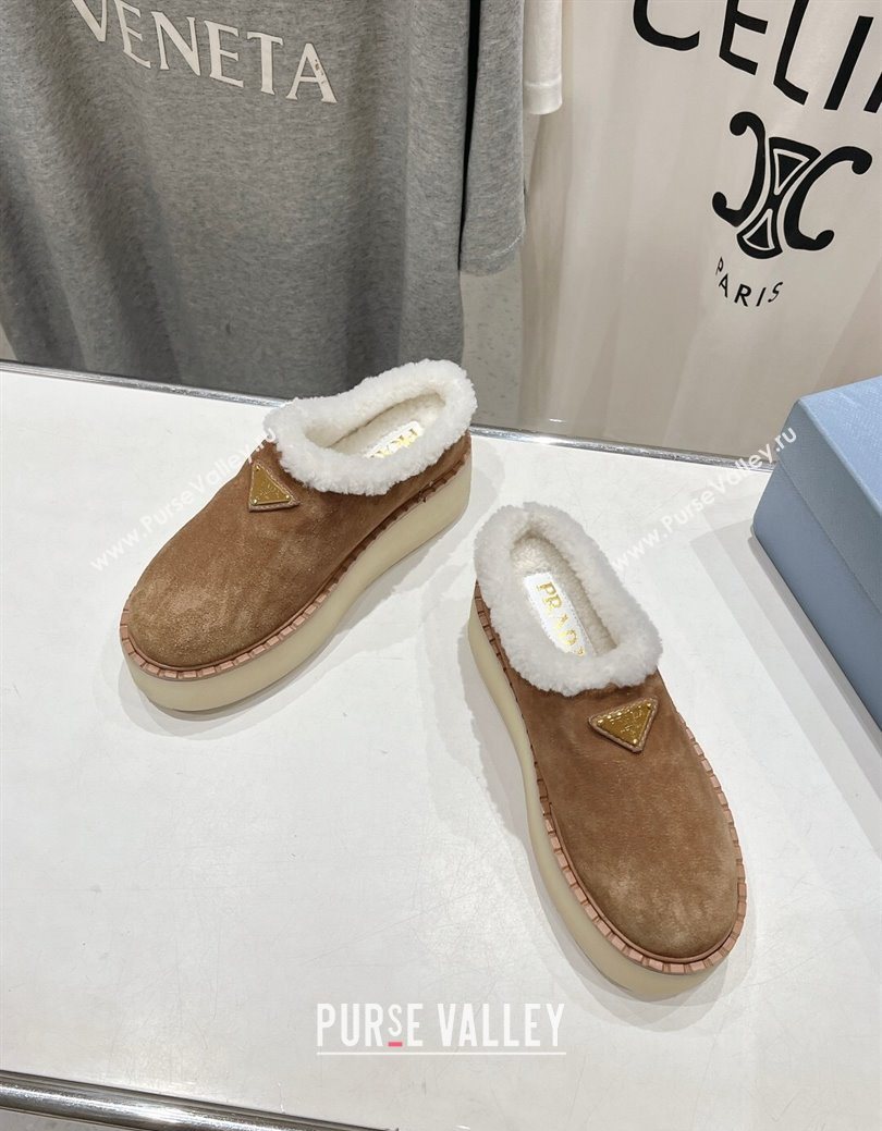 Prada Suede and Wool Platform Mules Brown2 2025 1S715N (MD-251027010)