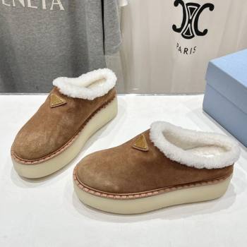 Prada Suede and Wool Platform Mules Brown2 2025 1S715N (MD-251027010)