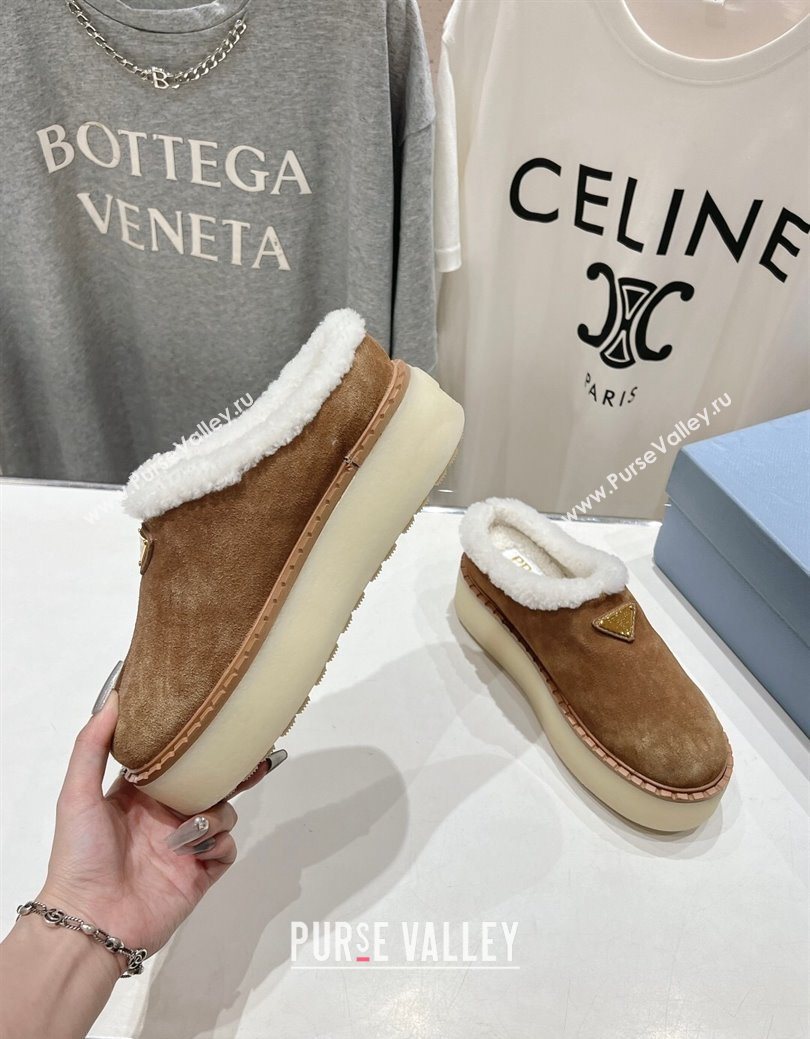Prada Suede and Wool Platform Mules Brown2 2025 1S715N (MD-251027010)
