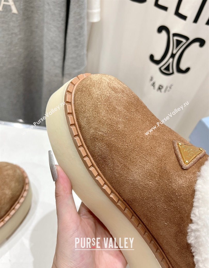 Prada Suede and Wool Platform Mules Brown2 2025 1S715N (MD-251027010)