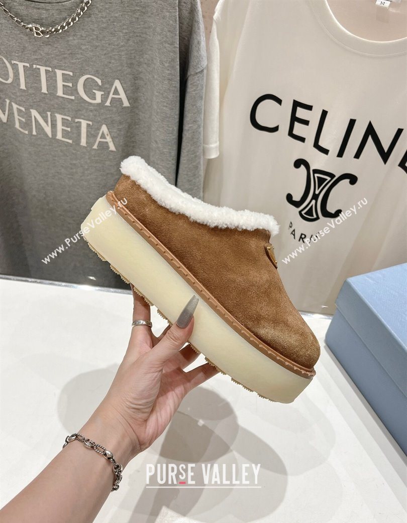 Prada Suede and Wool Platform Mules Brown2 2025 1S715N (MD-251027010)