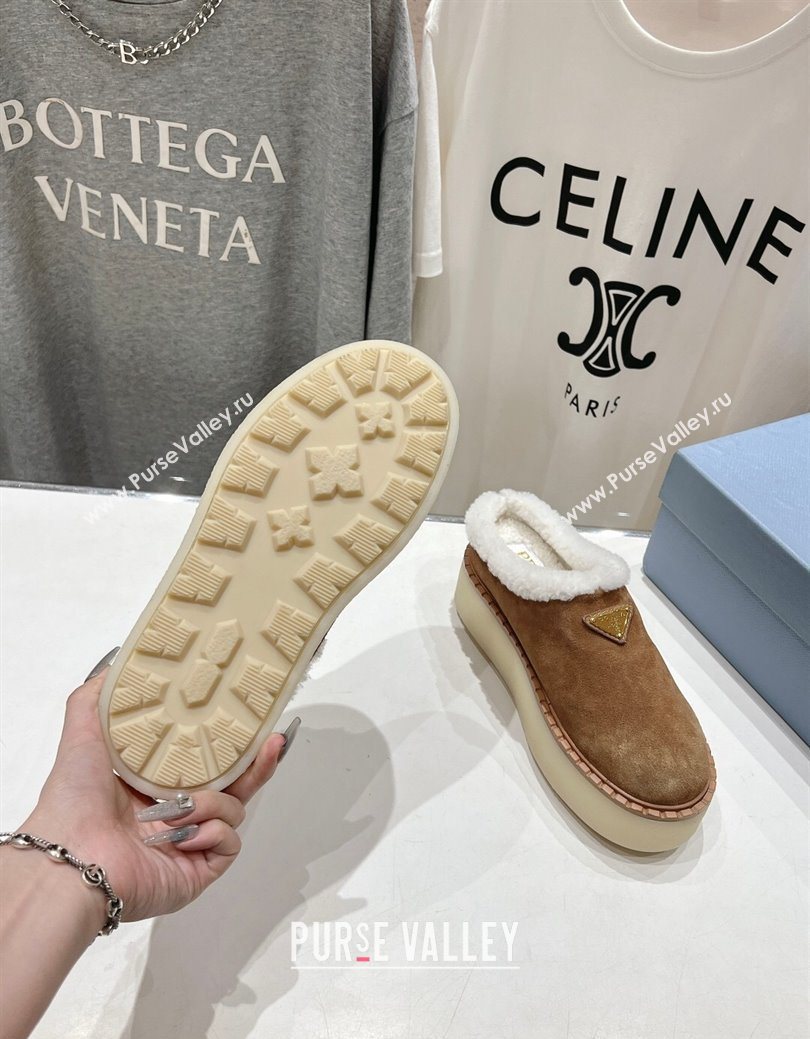 Prada Suede and Wool Platform Mules Brown2 2025 1S715N (MD-251027010)
