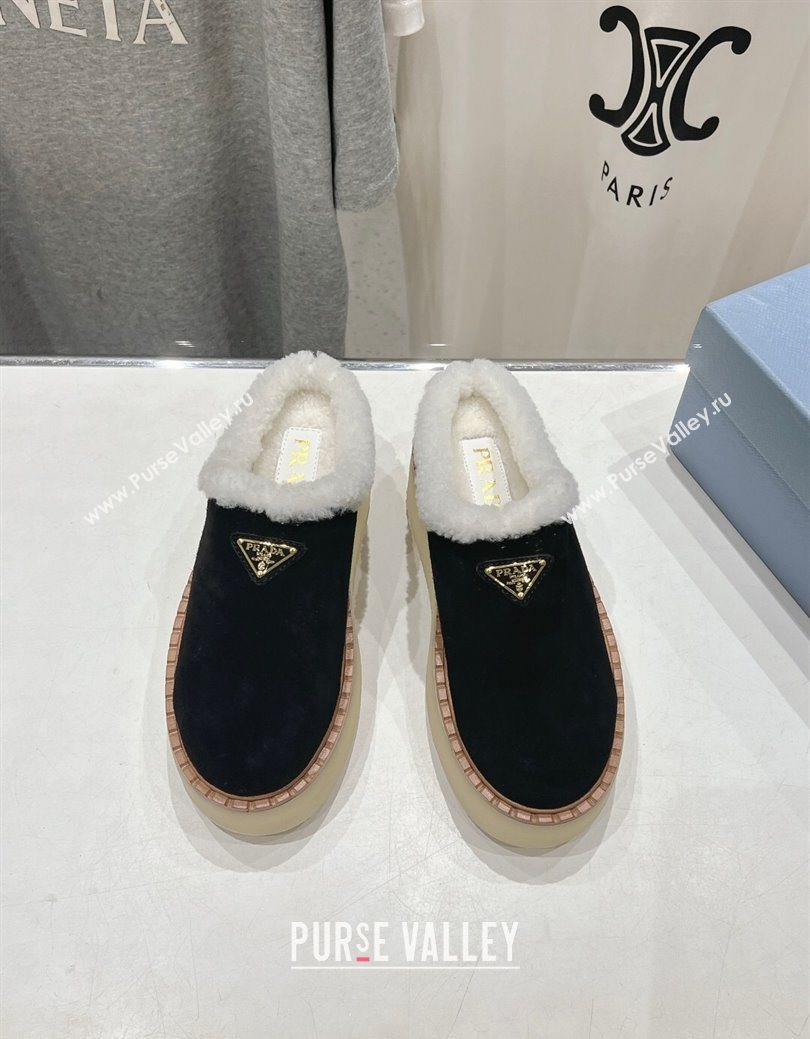 Prada Suede and Wool Platform Mules Black 2025 1S715N (MD-251027011)