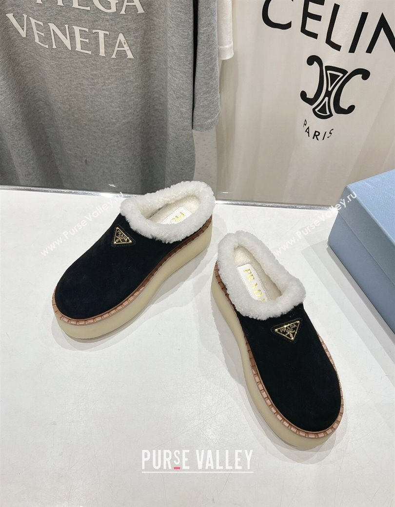 Prada Suede and Wool Platform Mules Black 2025 1S715N (MD-251027011)
