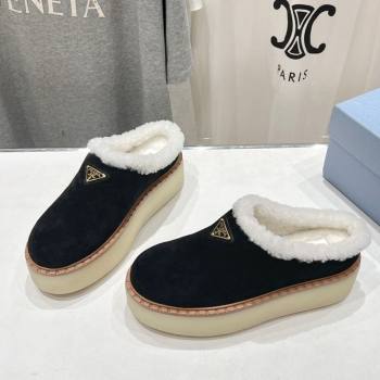 Prada Suede and Wool Platform Mules Black 2025 1S715N (MD-251027011)