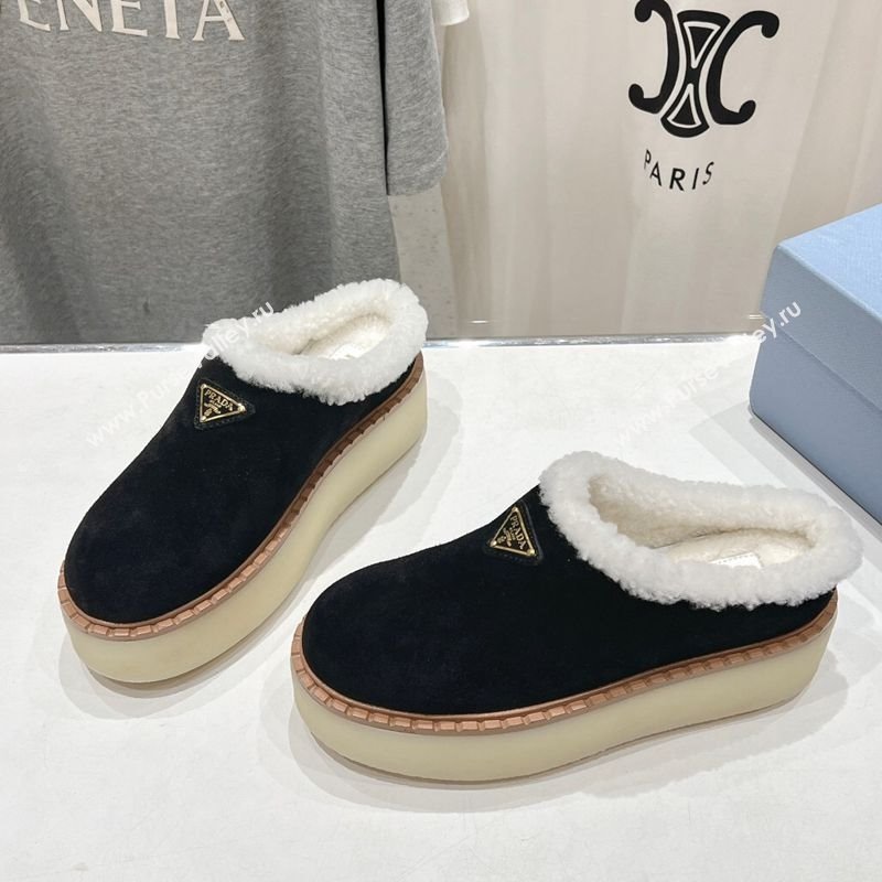 Prada Suede and Wool Platform Mules Black 2025 1S715N (MD-251027011)