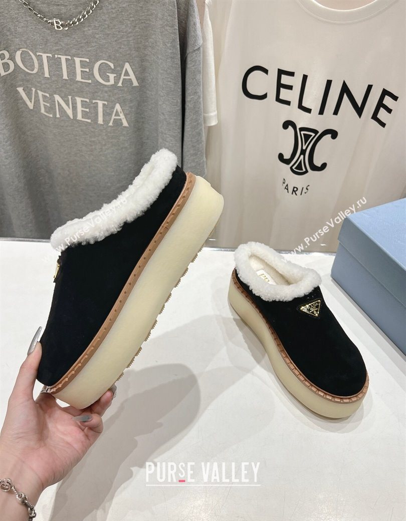 Prada Suede and Wool Platform Mules Black 2025 1S715N (MD-251027011)