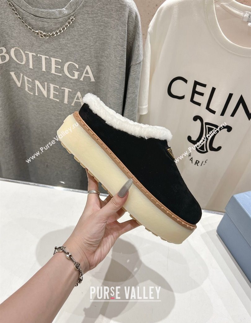 Prada Suede and Wool Platform Mules Black 2025 1S715N (MD-251027011)