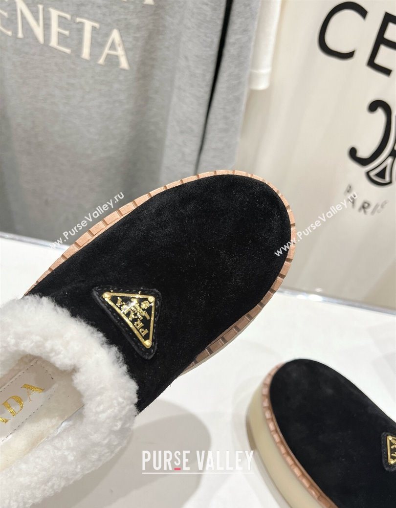 Prada Suede and Wool Platform Mules Black 2025 1S715N (MD-251027011)