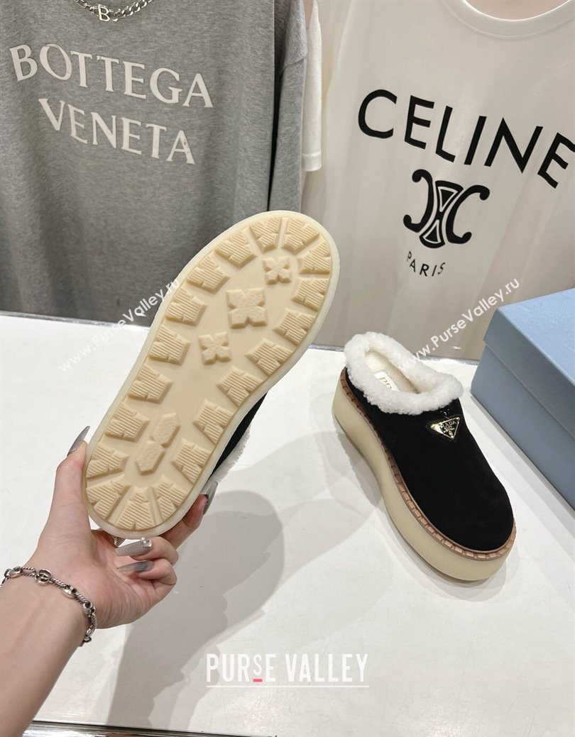 Prada Suede and Wool Platform Mules Black 2025 1S715N (MD-251027011)