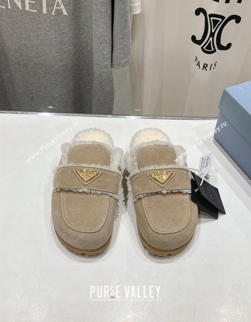 Prada Suede and Shearling Slippers Beige 2025 PR101107 (MD-251027003)