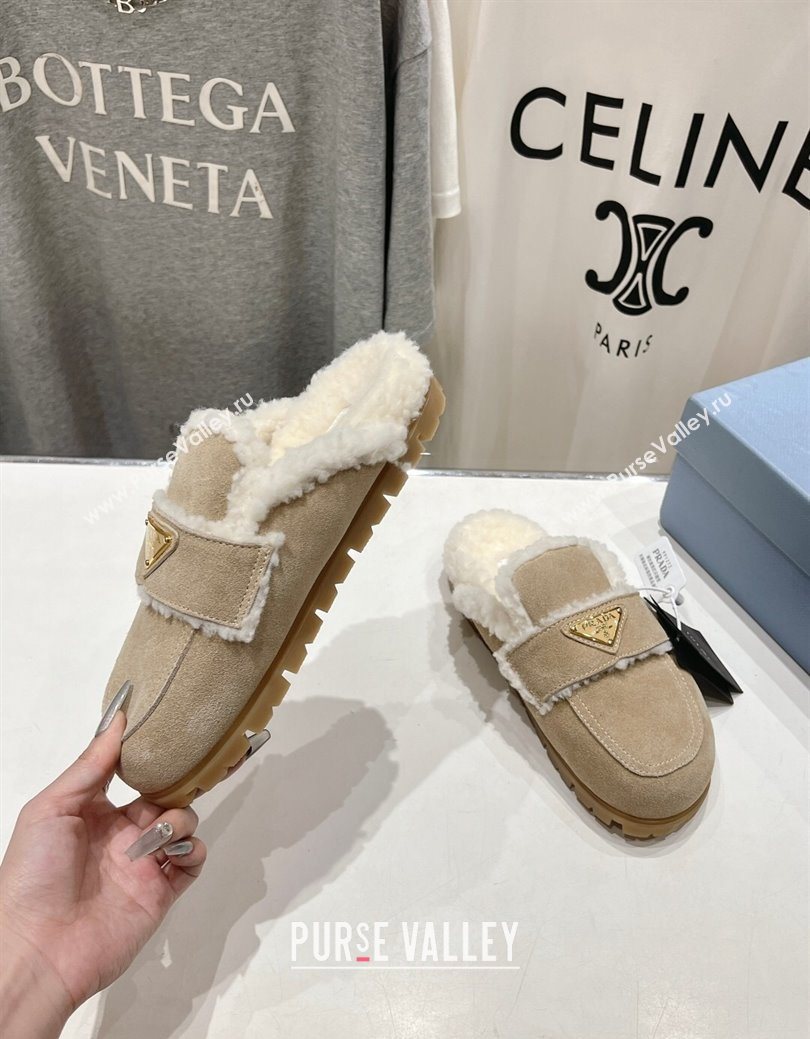 Prada Suede and Shearling Slippers Beige 2025 PR101107 (MD-251027003)