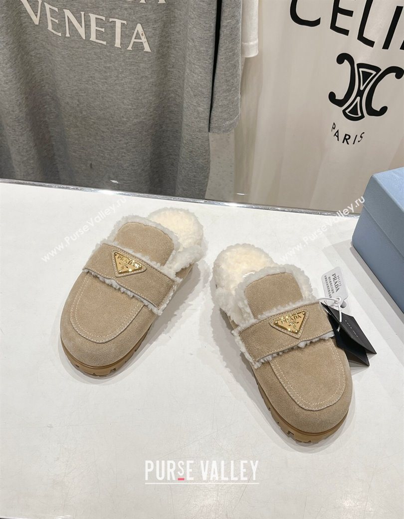 Prada Suede and Shearling Slippers Beige 2025 PR101107 (MD-251027003)