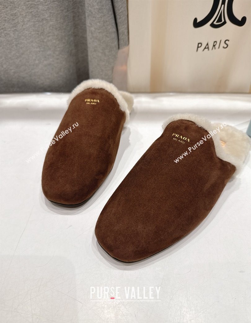 Prada Suede and Wool Flat Mules Brown 2025 1S008O (MD-251027001)