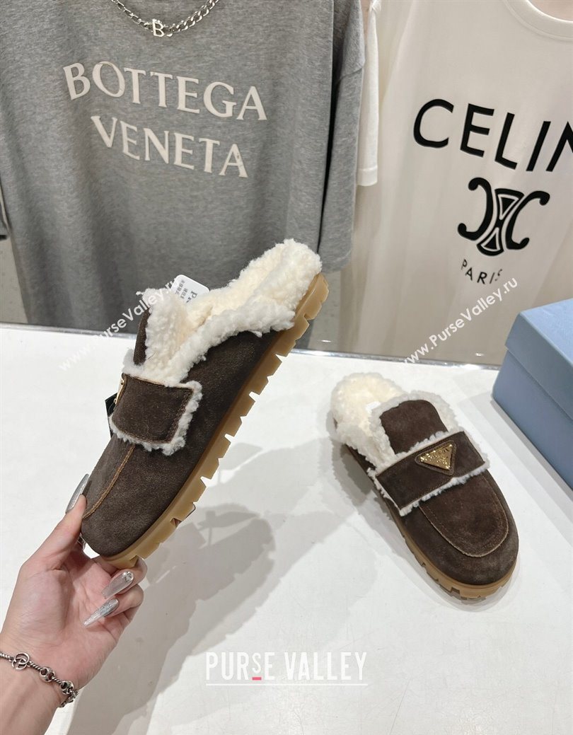 Prada Suede and Shearling Slippers Dark Brown 2025 PR101107 (MD-251027004)