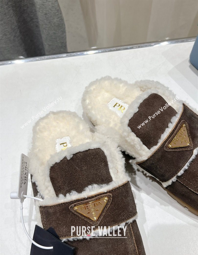 Prada Suede and Shearling Slippers Dark Brown 2025 PR101107 (MD-251027004)