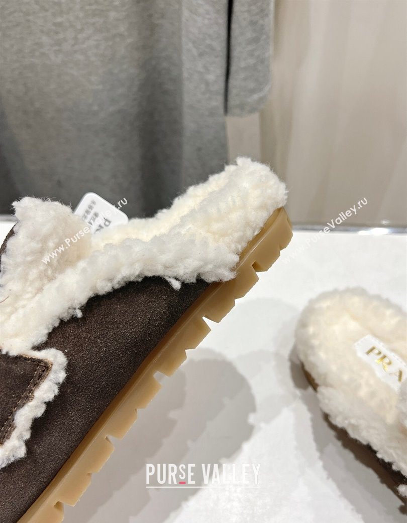 Prada Suede and Shearling Slippers Dark Brown 2025 PR101107 (MD-251027004)