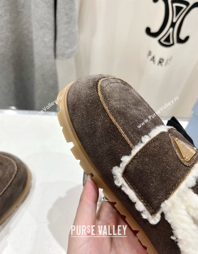 Prada Suede and Shearling Slippers Dark Brown 2025 PR101107 (MD-251027004)