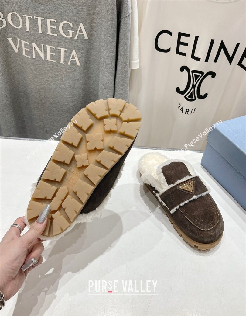 Prada Suede and Shearling Slippers Dark Brown 2025 PR101107 (MD-251027004)