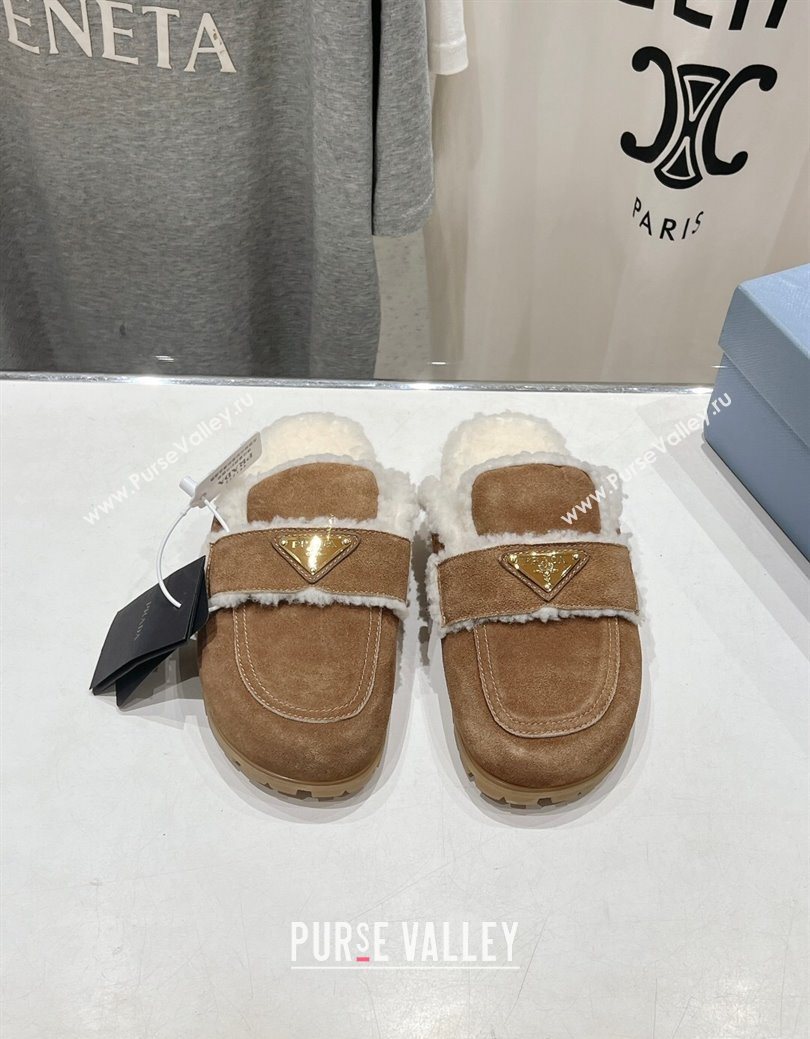 Prada Suede and Shearling Slippers Brown2 2025 PR101107 (MD-251027005)